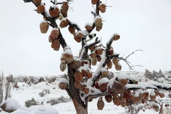 Kapadokya'dan muhteşem kar manzaraları