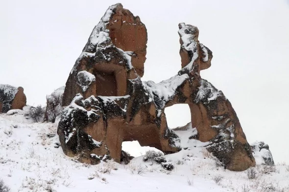 Kapadokya'dan muhteşem kar manzaraları