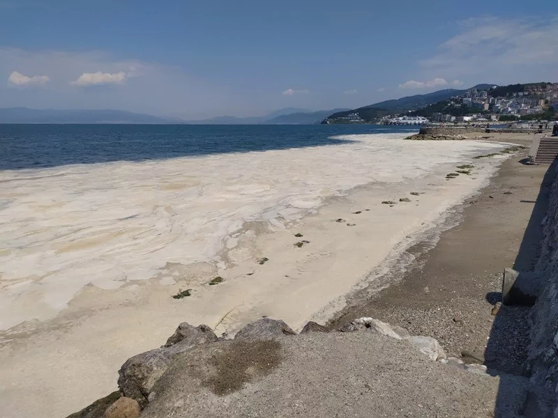 Bursa'da müsilaj manzaralı sahil keyfi