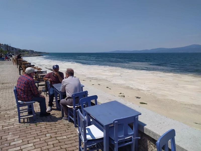 Bursa'da müsilaj manzaralı sahil keyfi