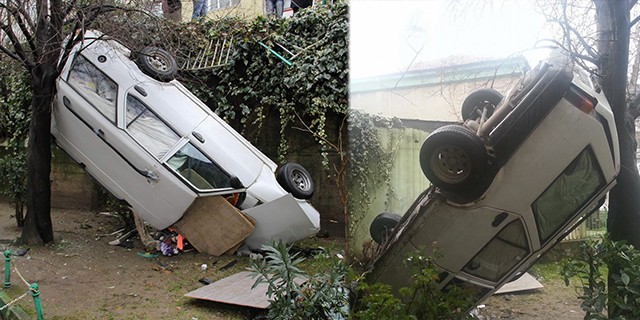 Ehliyetsiz sürücü cami bahçesine uçtu