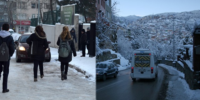 Bursa’da buzlu yollarda eğitim çilesi