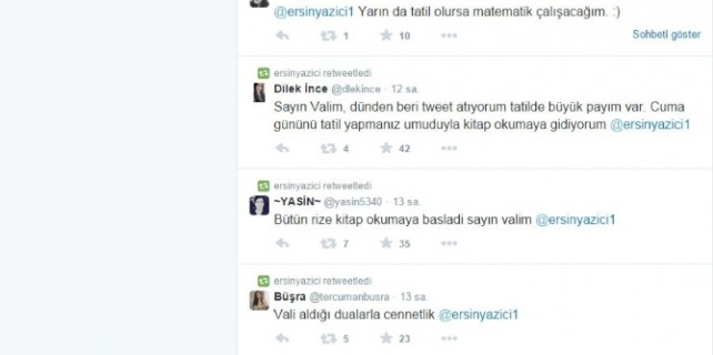 Vali ile Twitter’da tatil pazarlığı