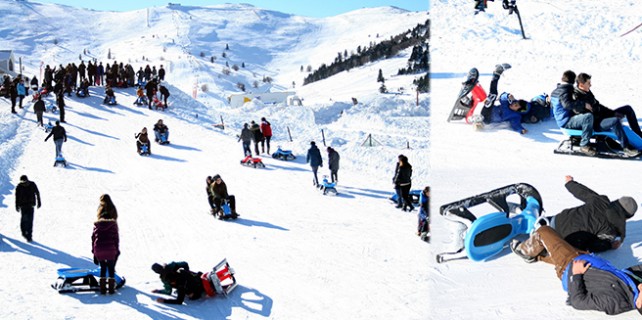 Acemi kayakçılar Uludağ’da kameralara yakalandı