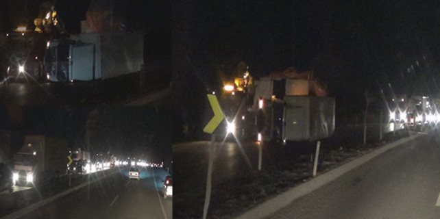 Bursa’da lodos TIR’ı devirdi