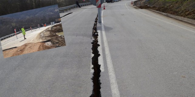 Bursa'da korkutan görüntü! Yol ikiye bölündü...