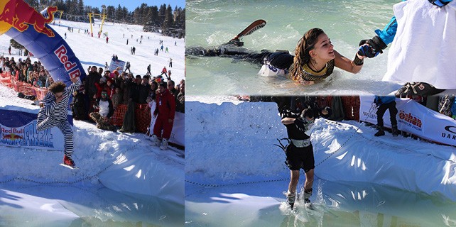 Böyle yarış görülmedi! Buz gibi suya atladılar