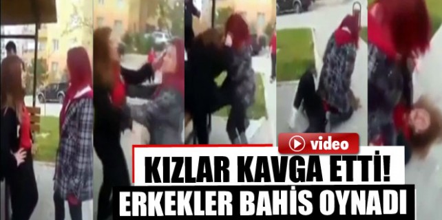 Kızlar kavga etti erkekler iddiaya girişti