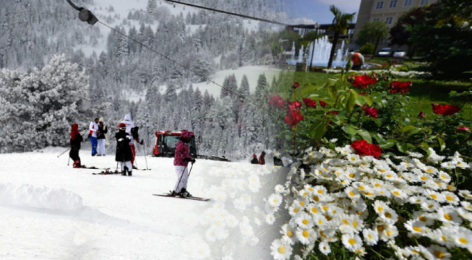 Bursa'da bahar Uludağ'da 80 santim kar