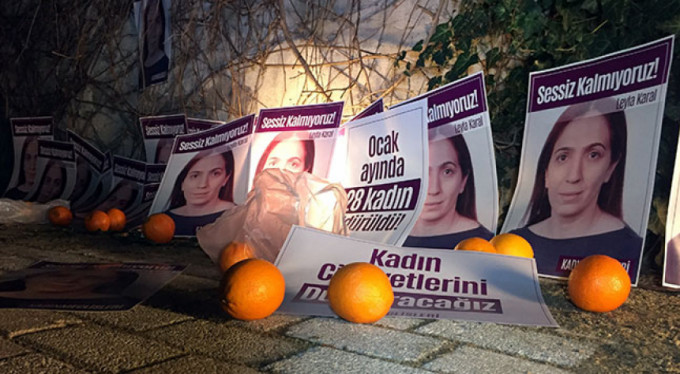 Kadın cinayetlerine portakallı protesto