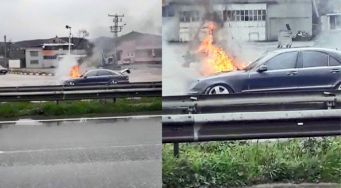 Lüks otomobil alev alev yandı