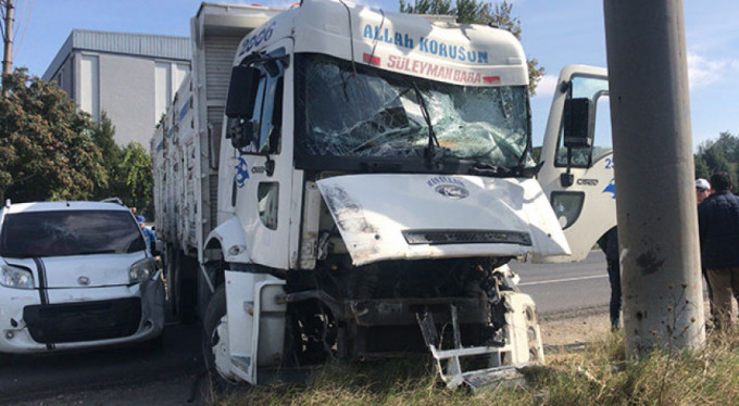 Kontrolden çıkan kamyon direğe çarptı: 1 yaralı