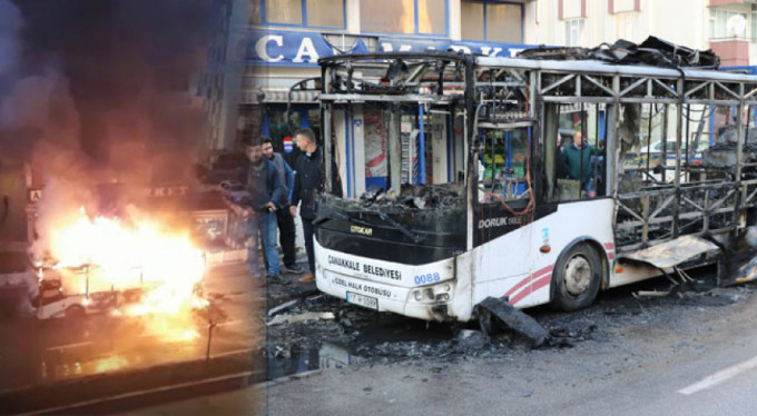 Çanakkale'de halk otobüsü alev alev yandı!