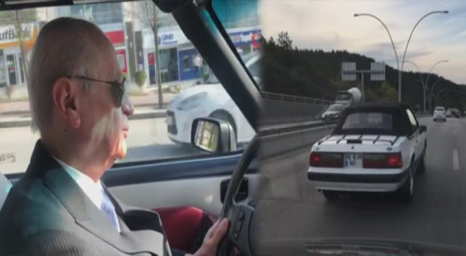 Klasik otomobiliyle sokakları gezdi!