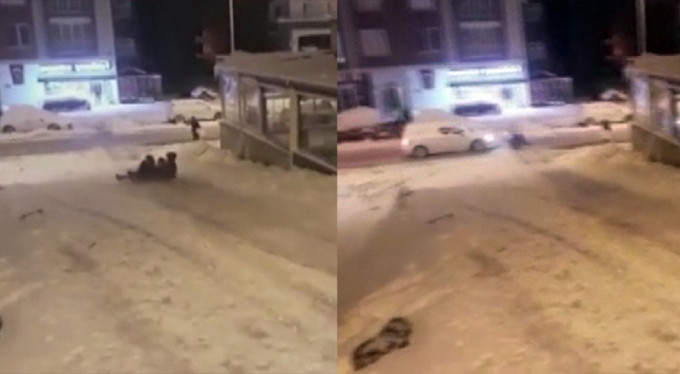 Poşetle kayak keyfi kazayla bitti! İşte o anlar