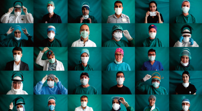 Bursa'da korona virüs savaşçıları böyle poz verdi