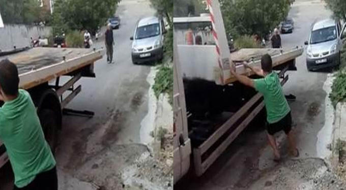 Çekicinin iş kazası kamerada...Herşey bir anda oldu