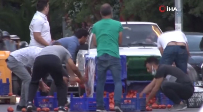 Karayolu domates tarlasına döndü