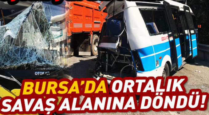Yolcu otobüsüyle minibüs çarpıştı ortalık savaş alanına döndü