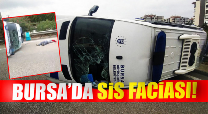 Bursa'da sis faciası...Ambulans takla attı