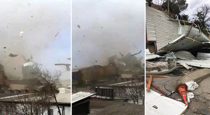 Sanayi sitesini hortum vurdu, o anlar kamerada