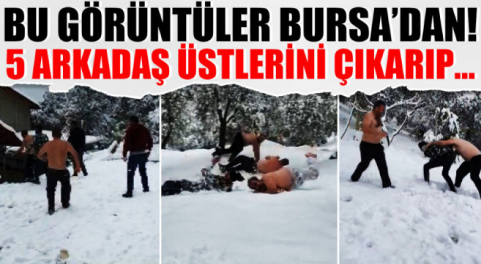 Karda yarı çıplak güreş tuttular