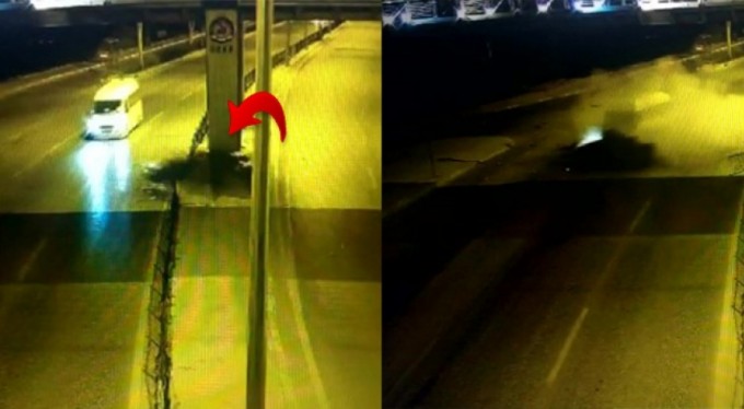 Otomobil ikiye bölündü, o anlar kameraya takıldı