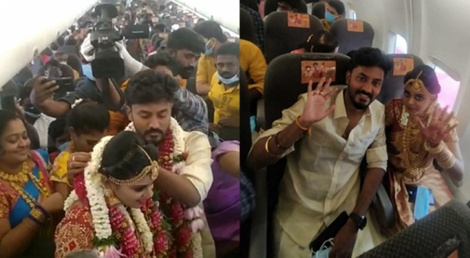 Covid-19 kısıtlamalarından kaçmak için uçakta düğün yaptılar