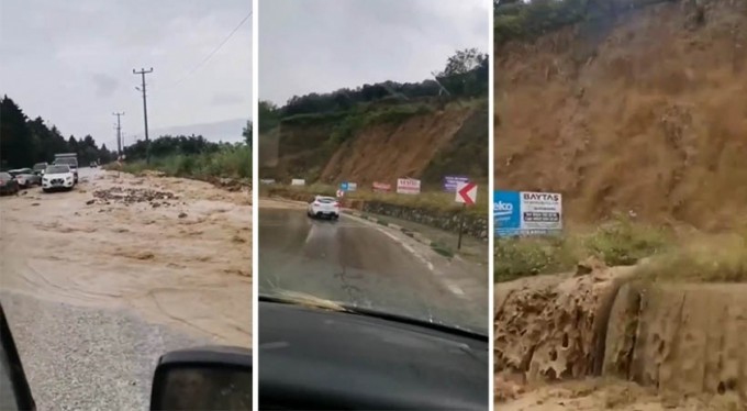 Bursa'da sağanak yağış sonrası yol çöktü
