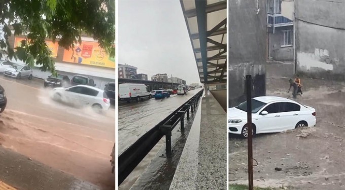 Sağanak yağış her şeyi sürükledi! Suya kapılmaktan son anda kurtuldular