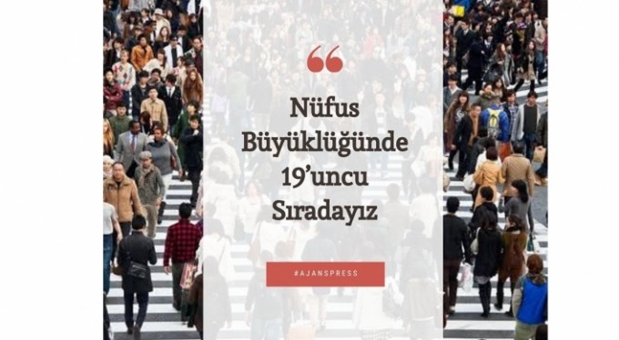 Türkiye nüfus büyüklüğünde 19'uncu sırada