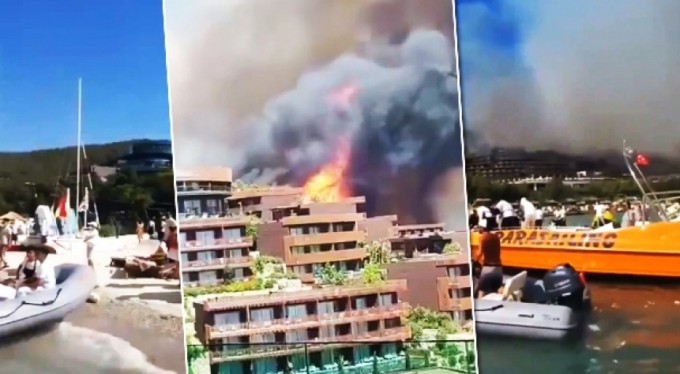 Alevler otele sıçradı! Denizden tahliye başladı