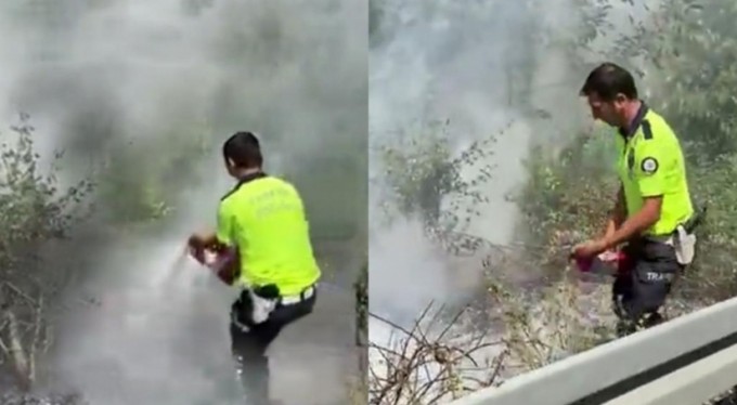 Bursa'da polisler yangını büyümeden söndürdü