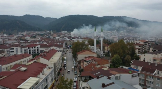 Tarihi ev yangını drone ile havadan görüntülendi