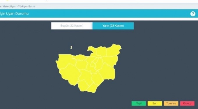 Bursa için sarı uyarı