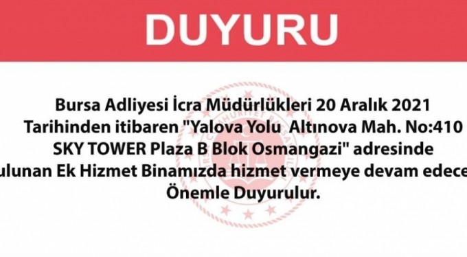 Bursa İcra Müdürlükleri taşınıyor