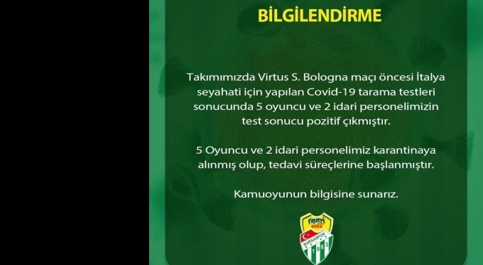 Frutti Extra Bursaspor'da 7 ismin Covid-19 testi pozitif çıktı