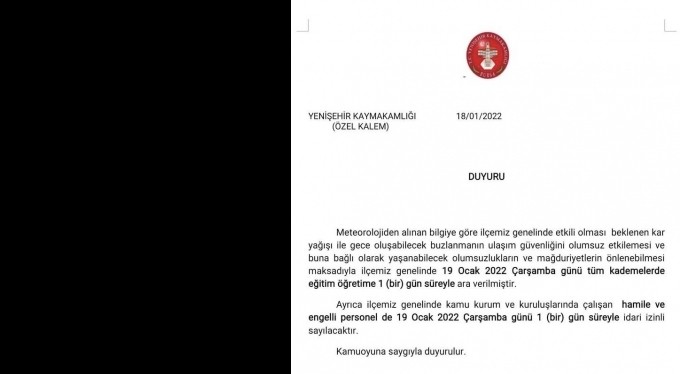 Yenişehir ve Orhaneli'de eğitime kar engeli