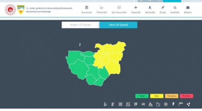 Bursa için yarın sarı uyarı