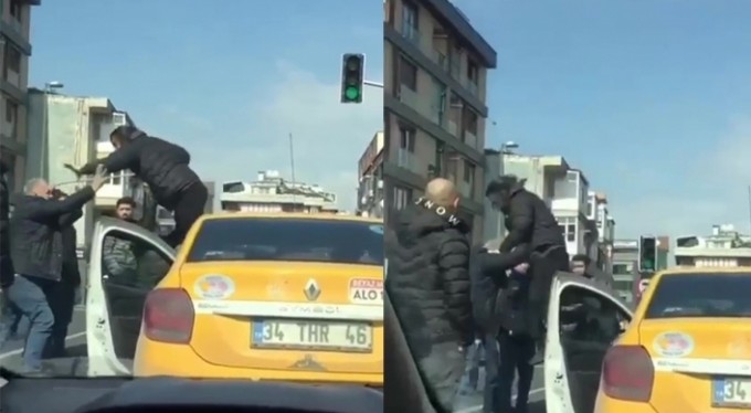 Taksi şoförüne uçan tekme ile saldırdı