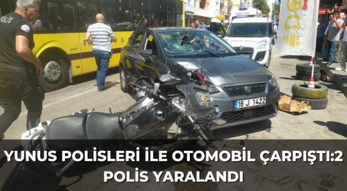 Bursa'da yunus polisleri ile otomobil çarpıştı: 2 polis yaralandı