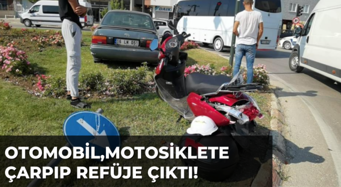 Otomobil, motosiklete çarpıp refüje çıktı