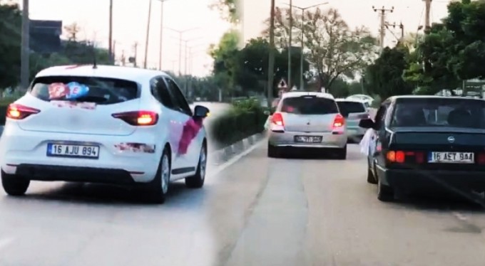 Bursa'da düğün konvoyu trafiği tehlikeye düşürdü