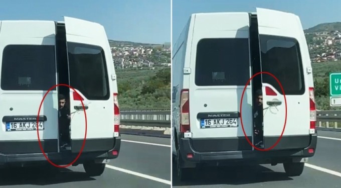 Bursa'da otobanda tehlikeli yolculuk! O anlar anbean kamerada