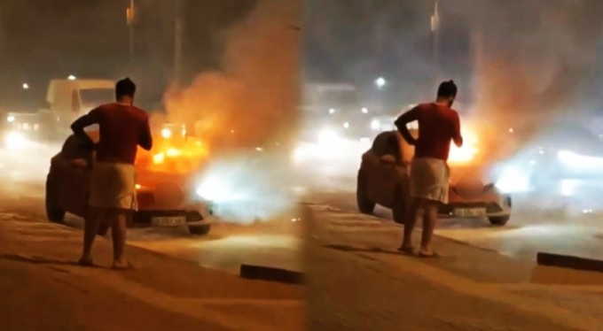 Bursa'da otomobil alev alev yandı! Son anda kurtuldu