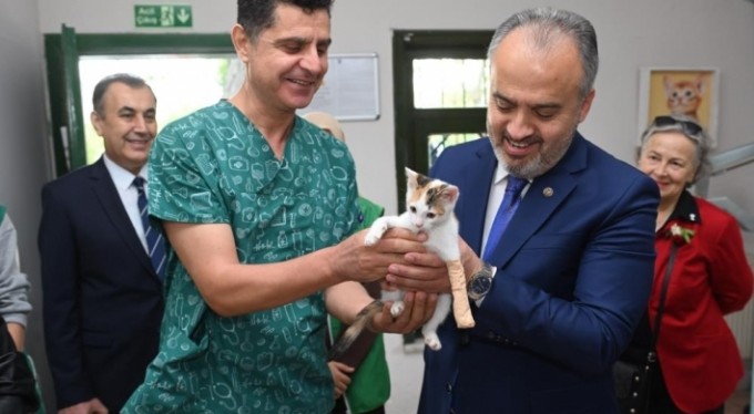 Başkan  Alinur Aktaş, 4 aylık kediyi sahiplendi