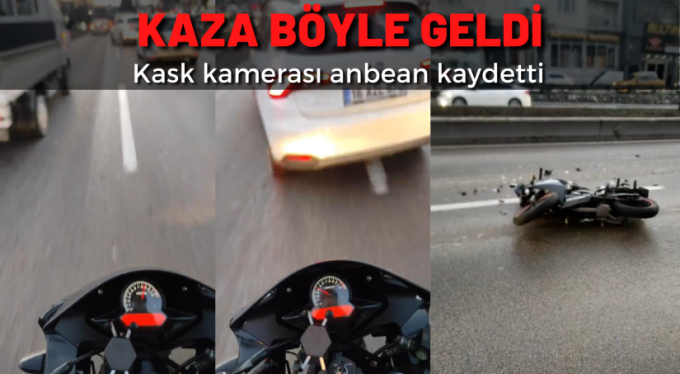 Bursa'da kaza anı motosiklet sürücüsünün kask kamerasında