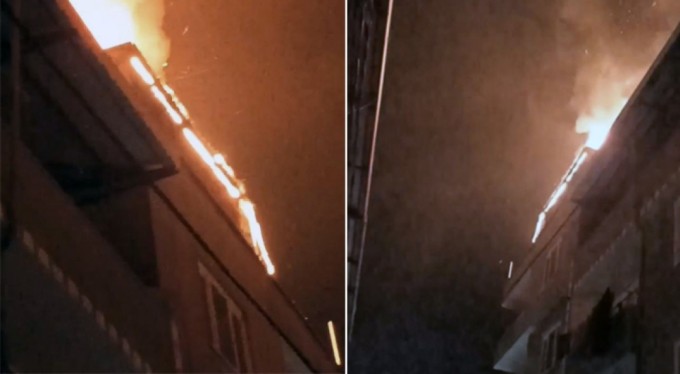 Bursa'da binanın çatısı alev alev yandı, o anlar kameralarda