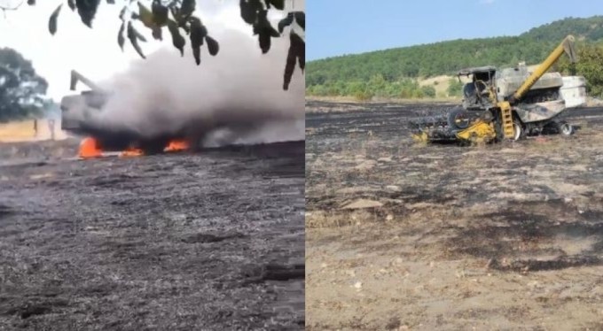 Bursa'da korkutan yangın! 100 dönüm buğday tarlası ve 1 biçerdöver kül oldu