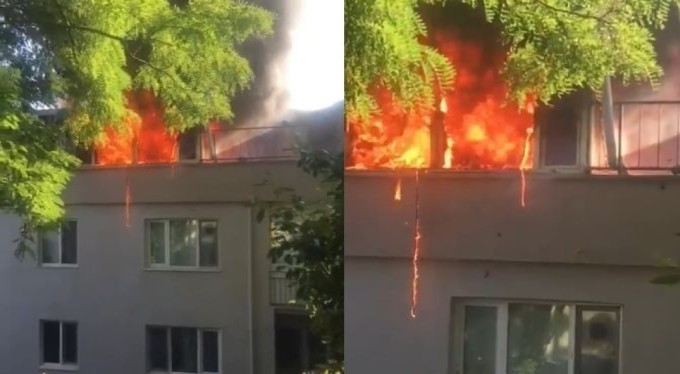 Bursa'da 4 katlı apartmanın çatısı alev alev yandı!